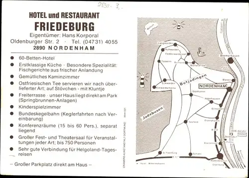 Ak Nordenham in Oldenburg Niedersachsen, Hotel-Restaurant Friedeburg