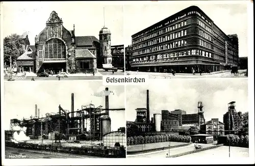 Ak Gelsenkirchen im Ruhrgebiet, Bahnhof, Hans Sachs Haus, Zeche Consolidation, Hochöfen