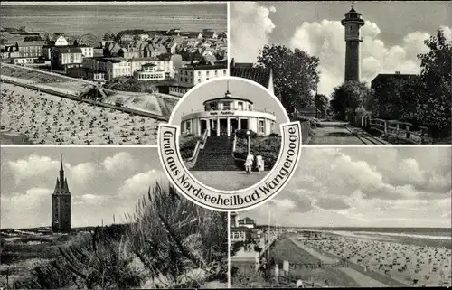 Ak Nordseebad Wangerooge in Ostfriesland, Nordseeheilbad, Strand, Leuchtturm