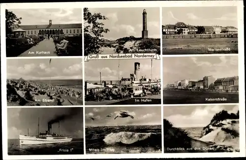 Ak Nordseebad Norderney Ostfriesland, Leuchtturm, Marienstraße, Kaiserstraße, Frisia 1, Kurhaus