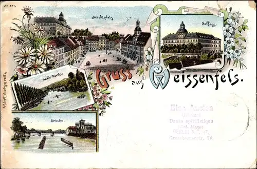 Litho Weißenfels an der Saale, Schloss, Marktplatz, Brücke, Saalepartie