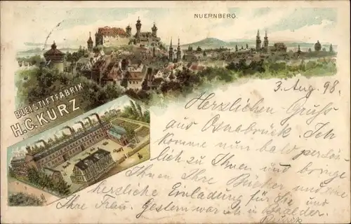 Litho Nürnberg in Mittelfranken Bayern, Blick auf den Ort, Bleistiftfabrik