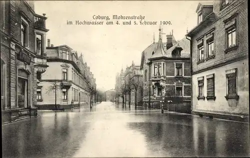 Ak Coburg in Oberfranken, Hochwasser 1909, Überflutete Mohrenstraße
