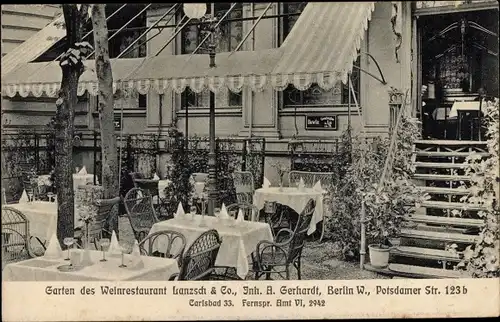 Ak Berlin Tiergarten, Weinrestaurant Lanzsch & Co., Potsdamer Straße 123 b, Gartenpartie