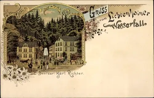 Litho Lichtenhain Sebnitz in Sachsen, Gasthaus am Lichtenhainer Wasserfall