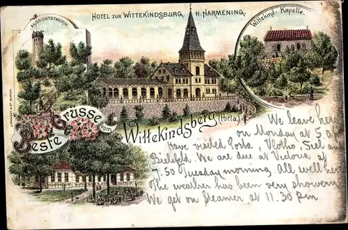 Vorläufer Litho Porta Westfalica an der Weser, Wittekindsberg, Hotel zur Wittekindsburg, 1895