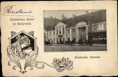 Jugendstil Ak Białystok Bialystok Polen, Deutsche Straße, Deutsches Hotel