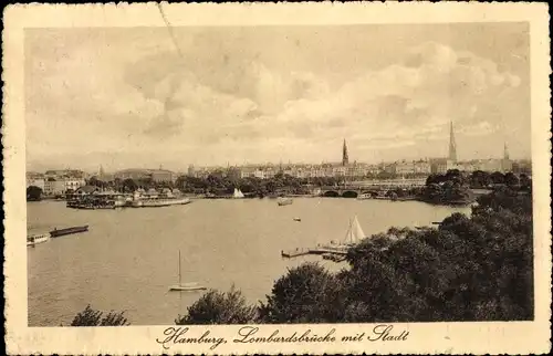 Ak Hamburg Mitte Altstadt, Lombardsbrücke mit Stadt