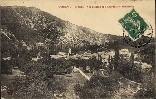 Ak Combovin Drôme, Vue generale et la Chapelle Sainte Marguerite