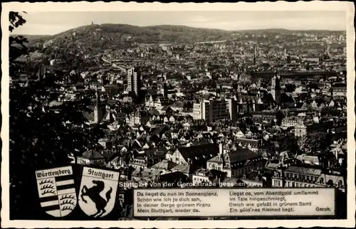 Ak Stuttgart in Württemberg, Gesamtansicht von der Gerokstraße