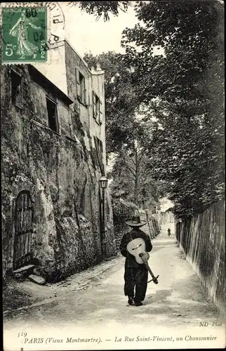 Ak Paris XVIII. Buttes Montmartre, La Rue Saint Vincent, un Chansonnier