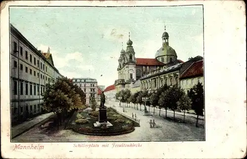 Ak Mannheim in Baden, Schillerplatz mit Jesuitenkirche