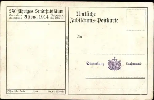 Künstler Ak Hamburg Altona, 250 jähriges Stadtjubiläum, Gartenbauausstellung 1914, Elbufer