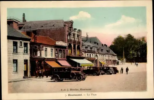 Ak Hautmont Nord, La Place, Geschäfte, Autos