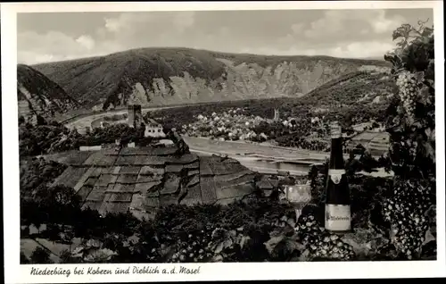 Ak Kobern Gondorf, Ruine Niederburg, Dieblich a. d. Mosel, Gesamtansicht