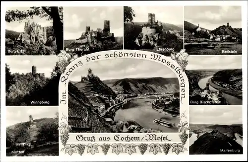 Ak Cochem an der Mosel, vers. Burgen, Ehrenburg, Marienburg, Burg BIschofstein, Winneburg