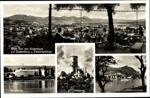 Ak Bad Godesberg Bonn, Blick von der Godesburg, Bundeshaus, Godesburg, Rheinpromenade