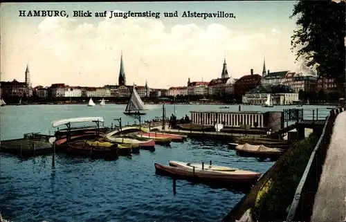 Ak Hamburg Mitte Neustadt, Blick auf Jungfernstieg u. Alsterpavillon