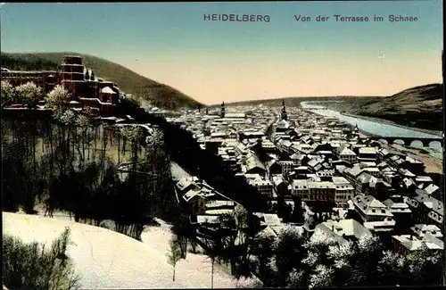 Ak Heidelberg am Neckar, Von der Terrasse im Schnee
