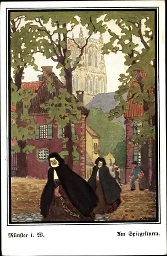 Künstler Ak Sydow V., Münster, Im Spiegelturm, Nonnen
