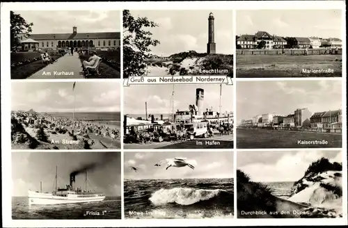 Ak Nordseebad Norderney Ostfriesland, Leuchtturm, Marienstraße, Kaiserstraße, Frisia 1, Kurhaus