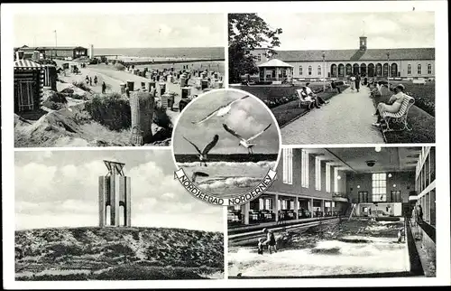 Ak Nordseebad Norderney Ostfriesland, Strandpartie, Park, Wellenbad, Möwen