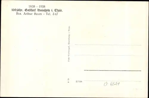Ak Hainspitz in Thüringen, Gasthof Hainspitz