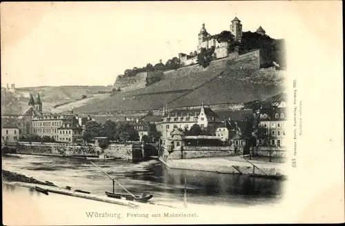 Ak Würzburg am Main Unterfranken, Festung Marienberg, Mainviertel