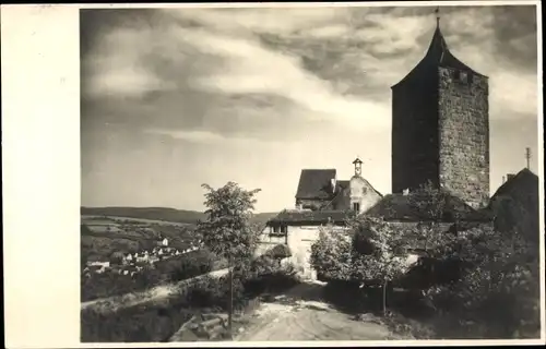 Foto Ak Lohr am Main Unterfranken, Teilansicht mit Turm