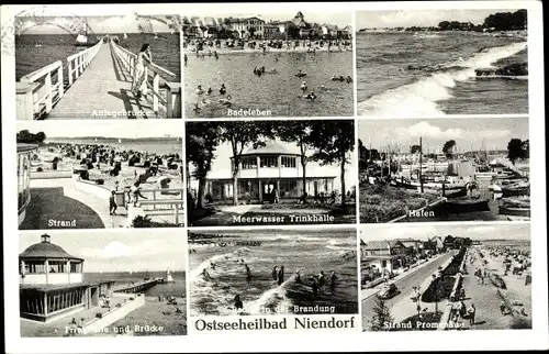 Ak Ostseebad Niendorf Timmendorfer Strand, Strandleben, Seebrücke, Meerwasser Trinkhalle, Hafen