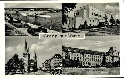 Ak Bonn am Rhein, Universität, Münster, Rheinpromenade, Bundeshaus