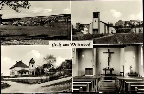 Ak Wettersdorf Roßwein in Sachsen, Inneres der Kirche, Straße, Gesamtansicht