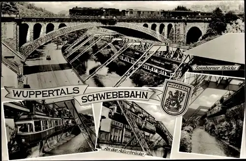 Ak Wuppertal in Nordrhein Westfalen, Schwebebahn, Wappen, Adlerbrücke, Sonnborner Brücke