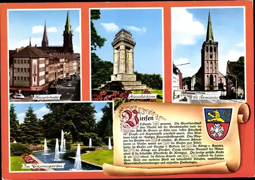 Ak Viersen in Nordrhein Westfalen, Hauptstraße, Aussichtsturm, Casinogarten, Wappen, St. Remigius