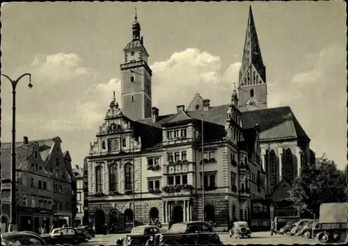 Ak Ingolstadt an der Donau Oberbayern, Rathaus m. Pfeifturm u. St. Moritzkirche