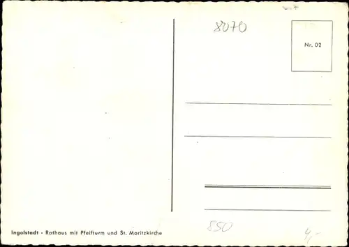 Ak Ingolstadt an der Donau Oberbayern, Rathaus m. Pfeifturm u. St. Moritzkirche