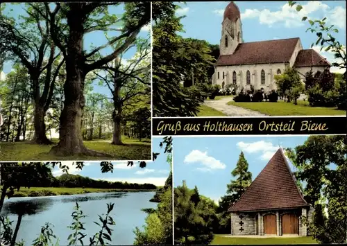 Ak Biene Holthausen Lingen im Emsland, Kirche, Flusspartie, Wald