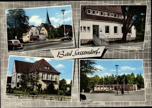 Ak Bad Sassendorf in Westfalen, Sälzerplatz, Haus d. Jugend, Amtshaus, Ehrenmal