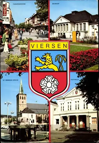 Wappen Ak Viersen in Nordrhein Westfalen, Fußgängerzone, Bahnhof, St. Remigius Kirche, Festhalle