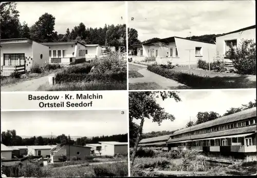 Ak Seedorf Basedow in Mecklenburg, BUngalowsiedlung, Bootshäuser am Malchiner See