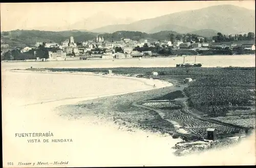 Ak Fuenterrabia Baskenland Spanien, Vista de Hendaya, Berge, Meerpartie