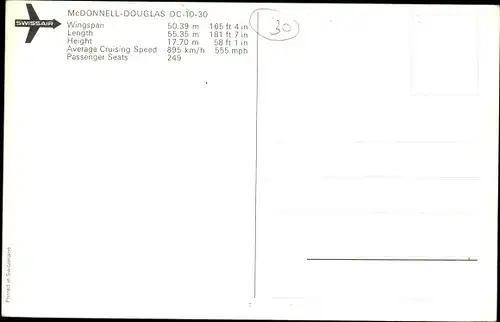 Ak Schweizer Passagierflugzeug, Swissair, Douglas DC-10-30