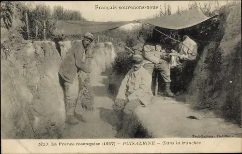 Ak La France reconquise 1917, Puis Aleine, Dans la tranchee, Schützengraben