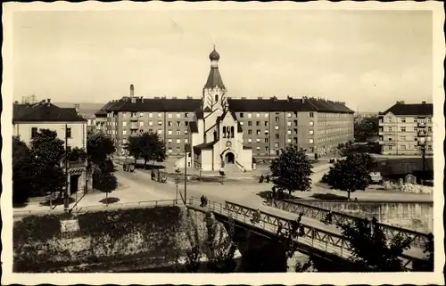 Ak Olomouc Olmütz Stadt, Stadtansicht, Kirche, Brücke, Straßenpartie