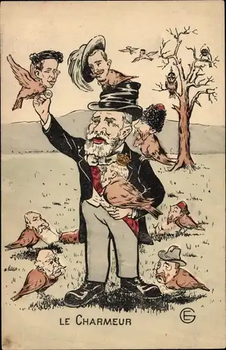 Künstler Ak Le Charmeur, Emile Loubet, Karikatur, Politiker als Vögel