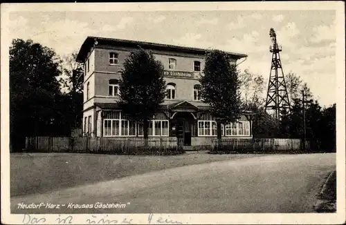 Ak Neudorf Harzgerode im Harz, Krauses Gästeheim, Windrad, Windpumpe