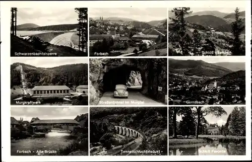 Ak Murgtal im Schwarzwald, Schwarzenbachtalsperre, Forbach, Murgkraftwerk, Gernsbach, alte Brücke