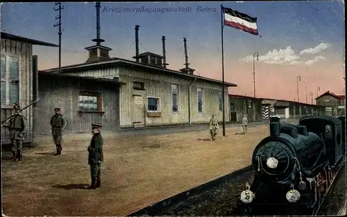 Ak Bebra an der Fulda in Hessen, Kriegsverpflegungsanstalt, Lokomotive, Bahnhof