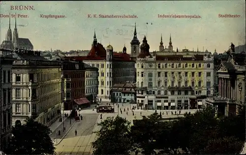 Ak Brno Brünn Südmähren, Dom St. Peter, Krapfengasse, Stadttheater, Schule, Palais