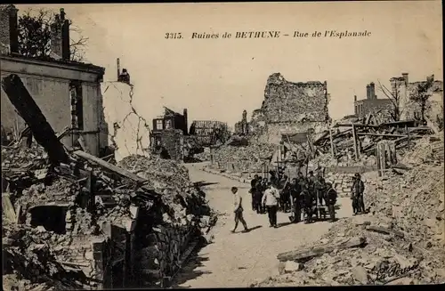 Ak Béthune Pas de Calais, Rue de l'Esplanade, Kriegszerstörungen, I. WK